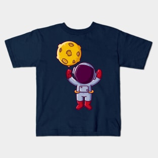 Cute Astronaut Flying with Moon Balloon Cartoon Kids T-Shirt